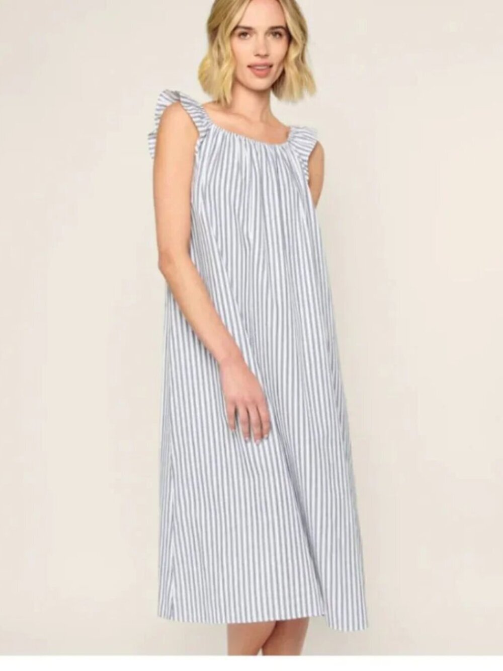 New Petite Plume Twill Clementine 100% Cotton Navy French Ticking Nightgown XL